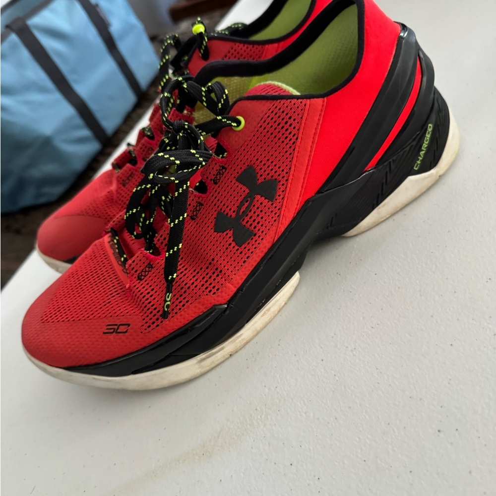 Under Armour Men’s Red & Black Training Sneakers with Neon Accents 3C Charged